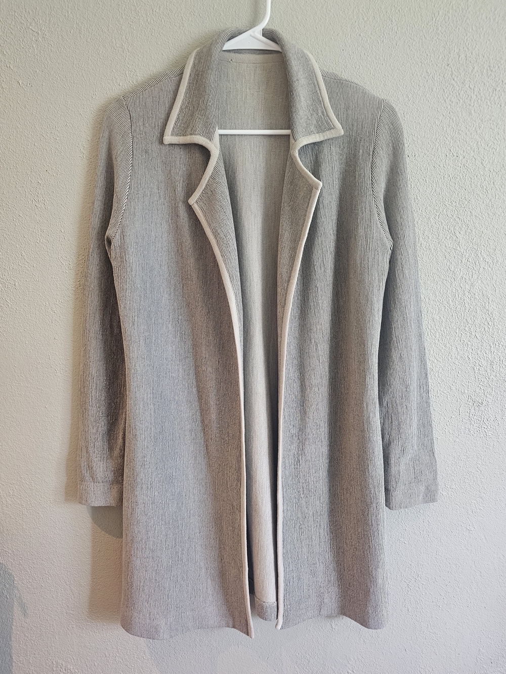 Gruppo GFT 100% Wool Long Rib Knit Open Cardigan Duster Gray Taupe Women's M